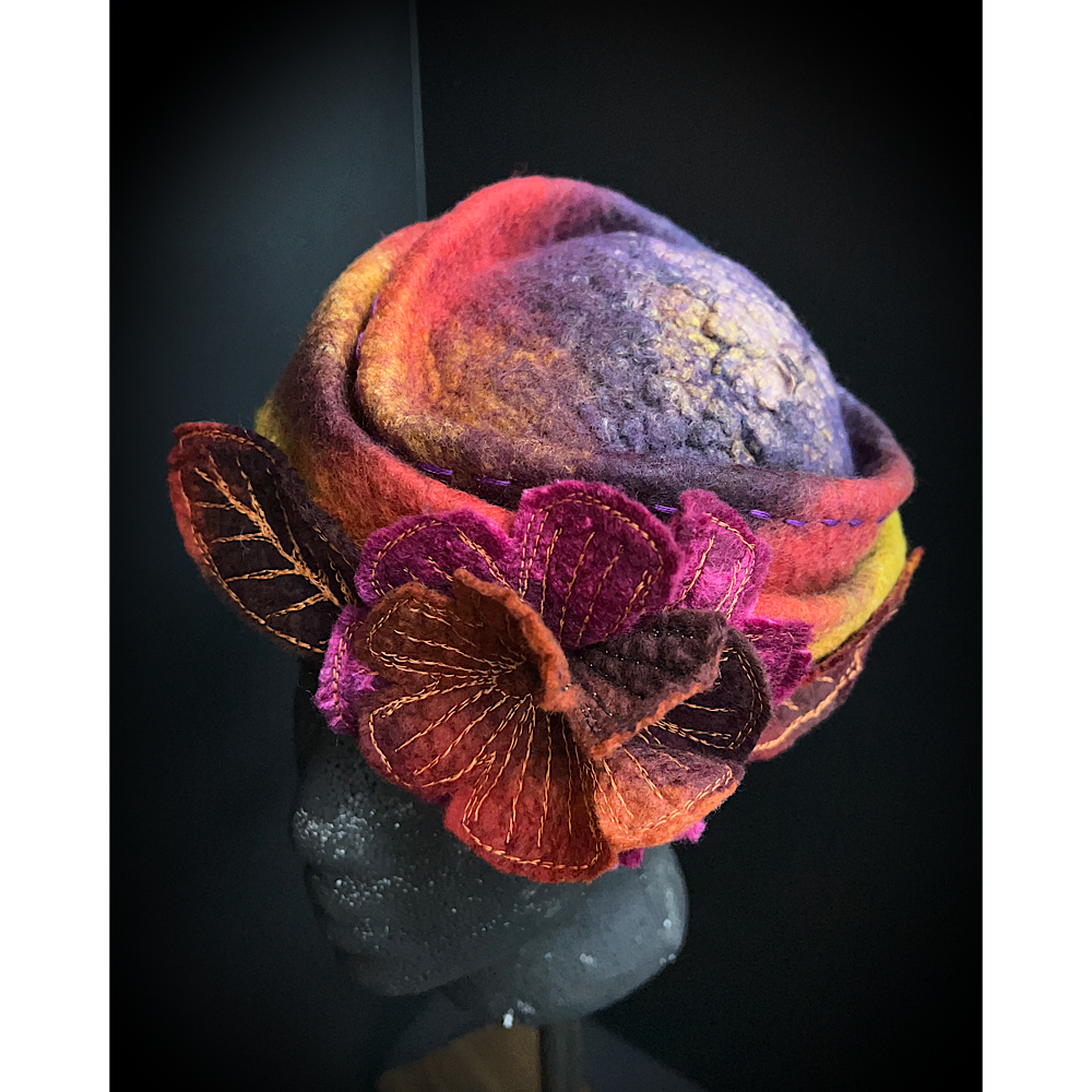 Felted bibi hat with flower - 21” small