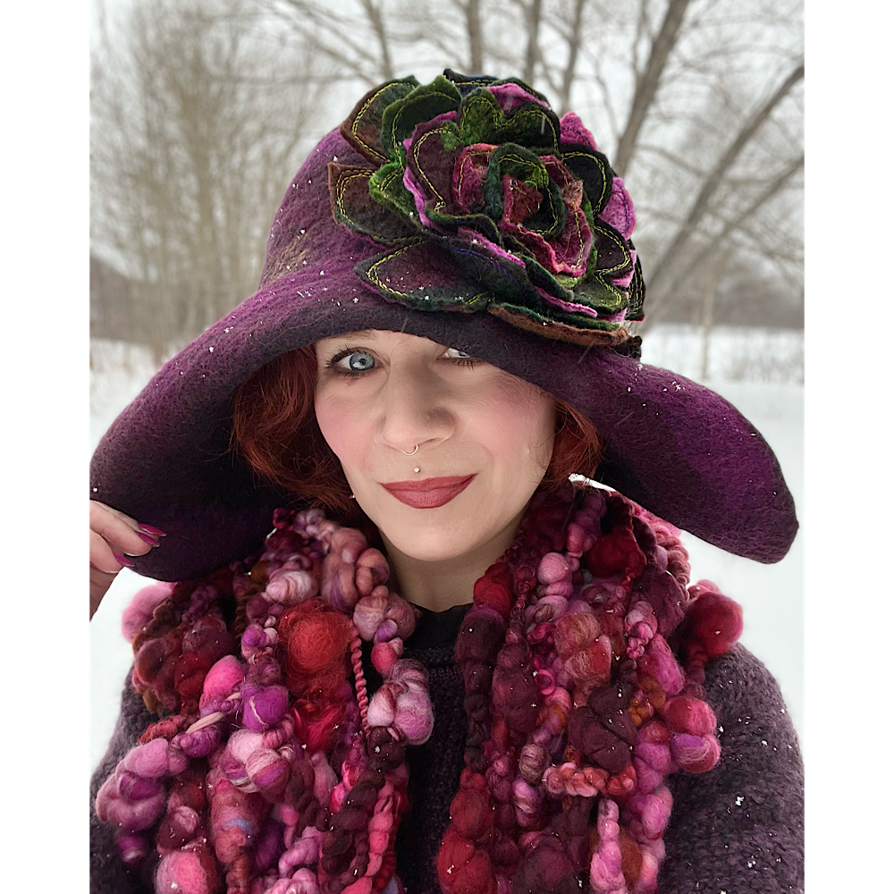 Felted flapper’s hat with rose size 24” large