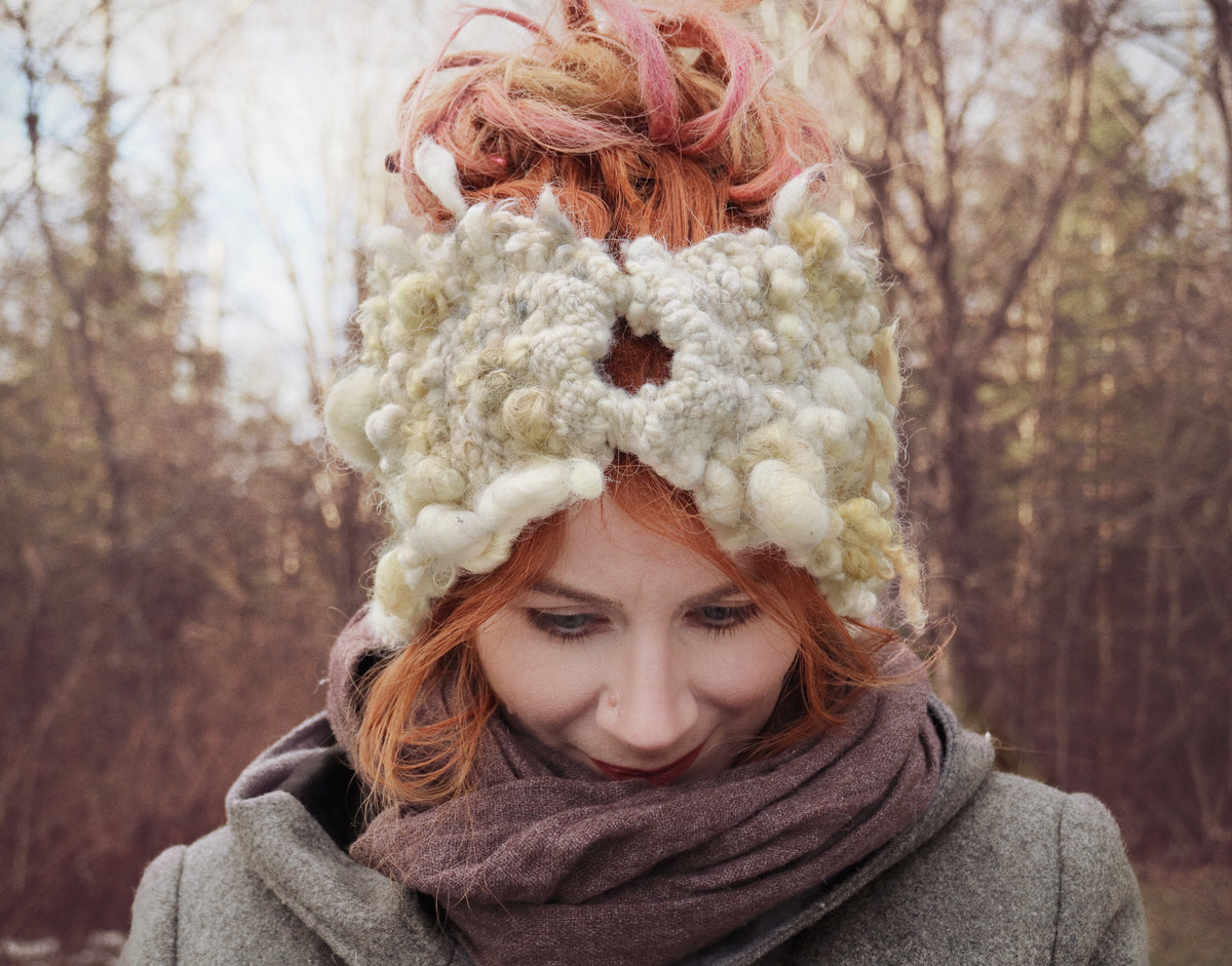 Textured natural white hand woven headband - Mynoush