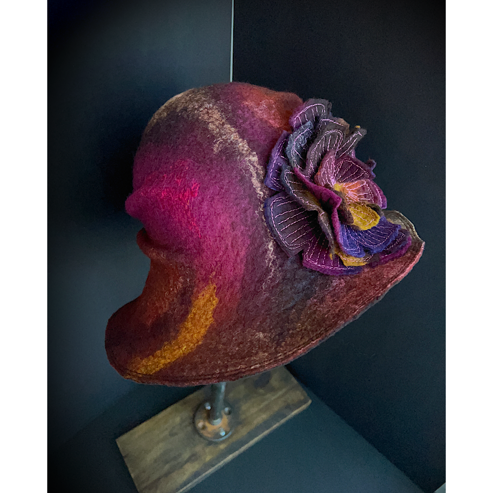 Felted cloche hat with rose - 23”