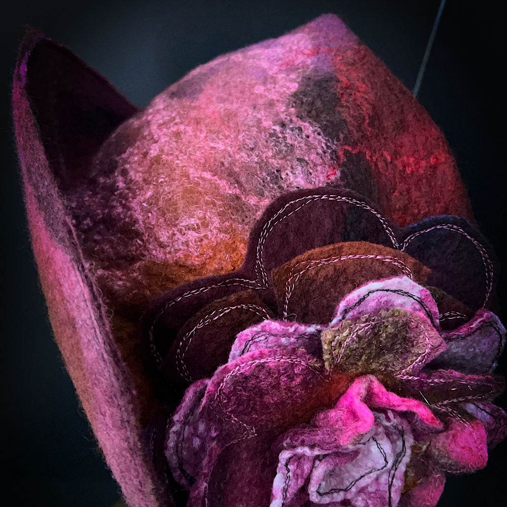 Felted hat with rose size 24” large