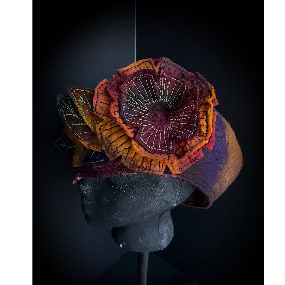 Felted beret with rose size 24” large