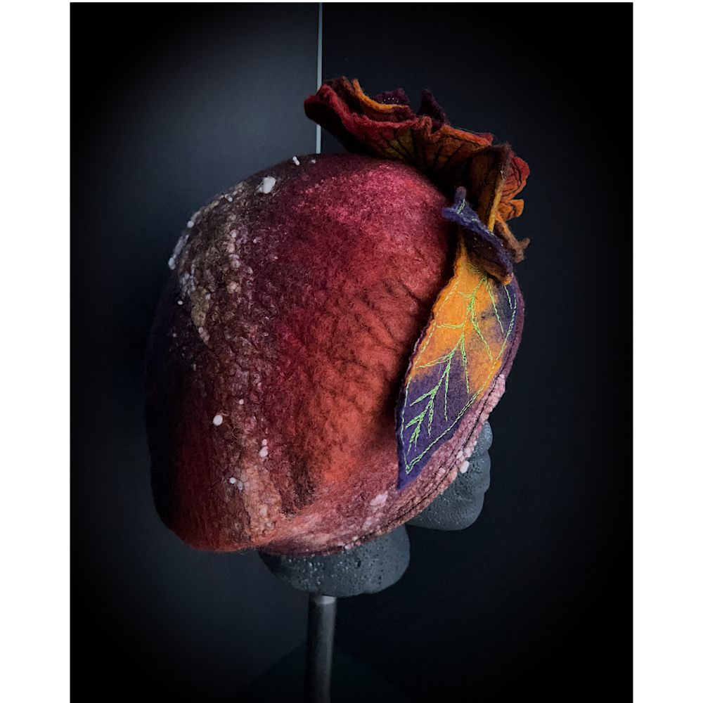 Felted beret with rose size 24” large