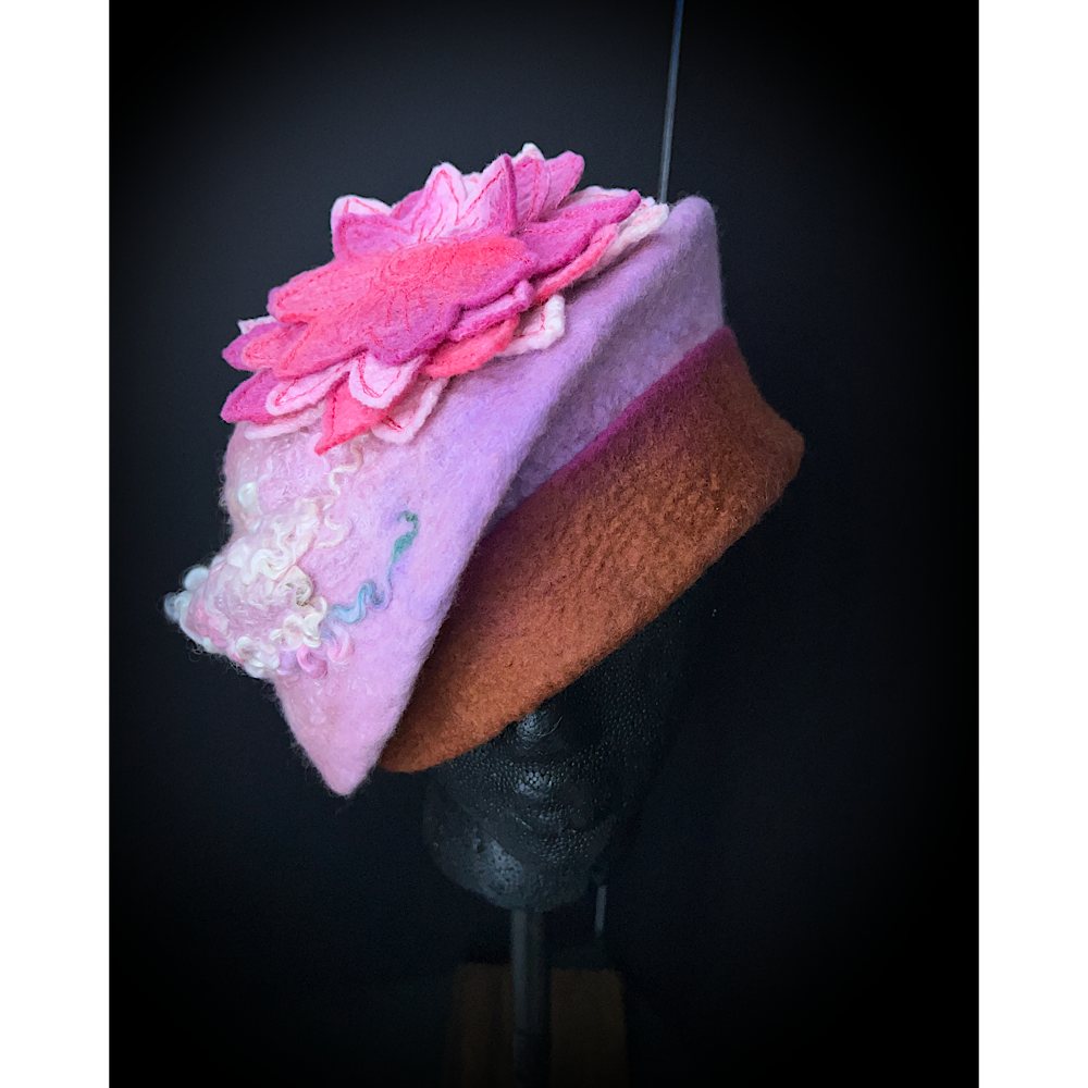 Felted beret hat with rose size 23.5”