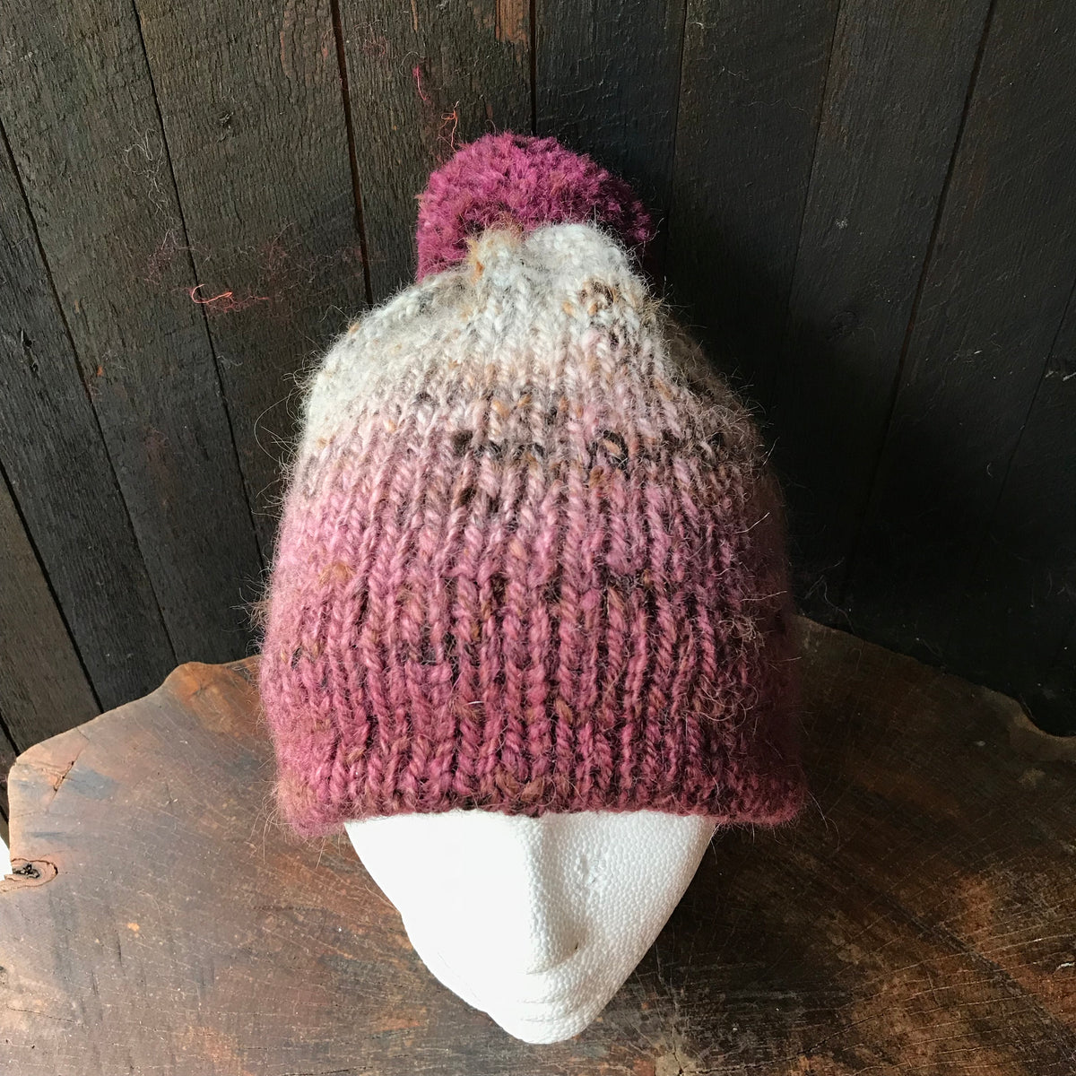 Grey and burgundy beanie 95% wool 5% alpaca One size - Mynoush