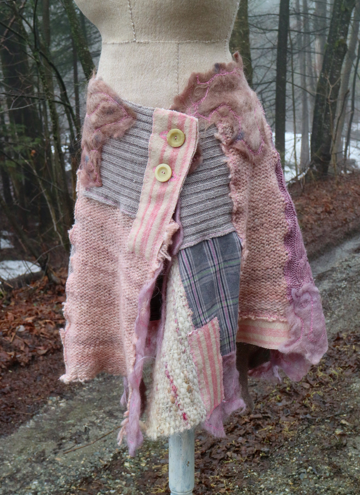 Recycled sweaters patchwork skirt purple and pink Size medium large - Mynoush
