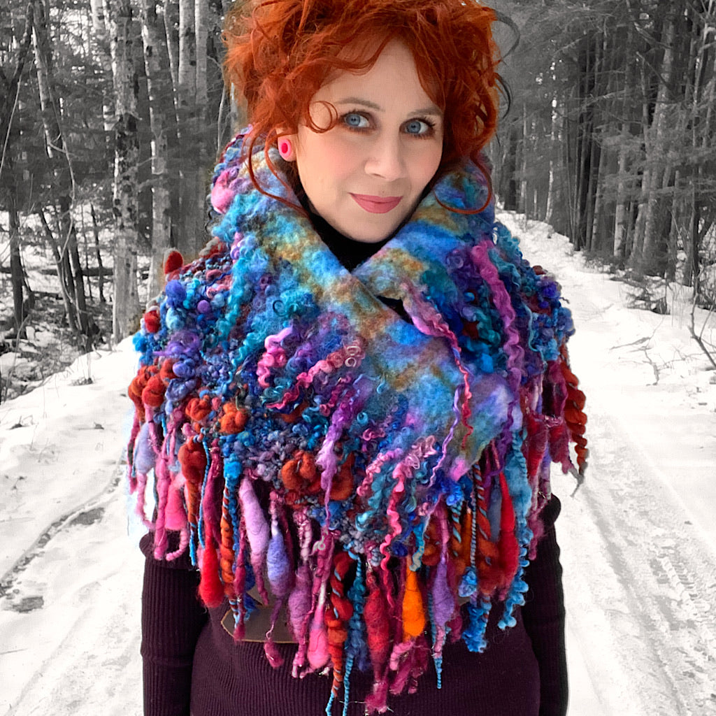 Fireworks Knitted and felted cowl