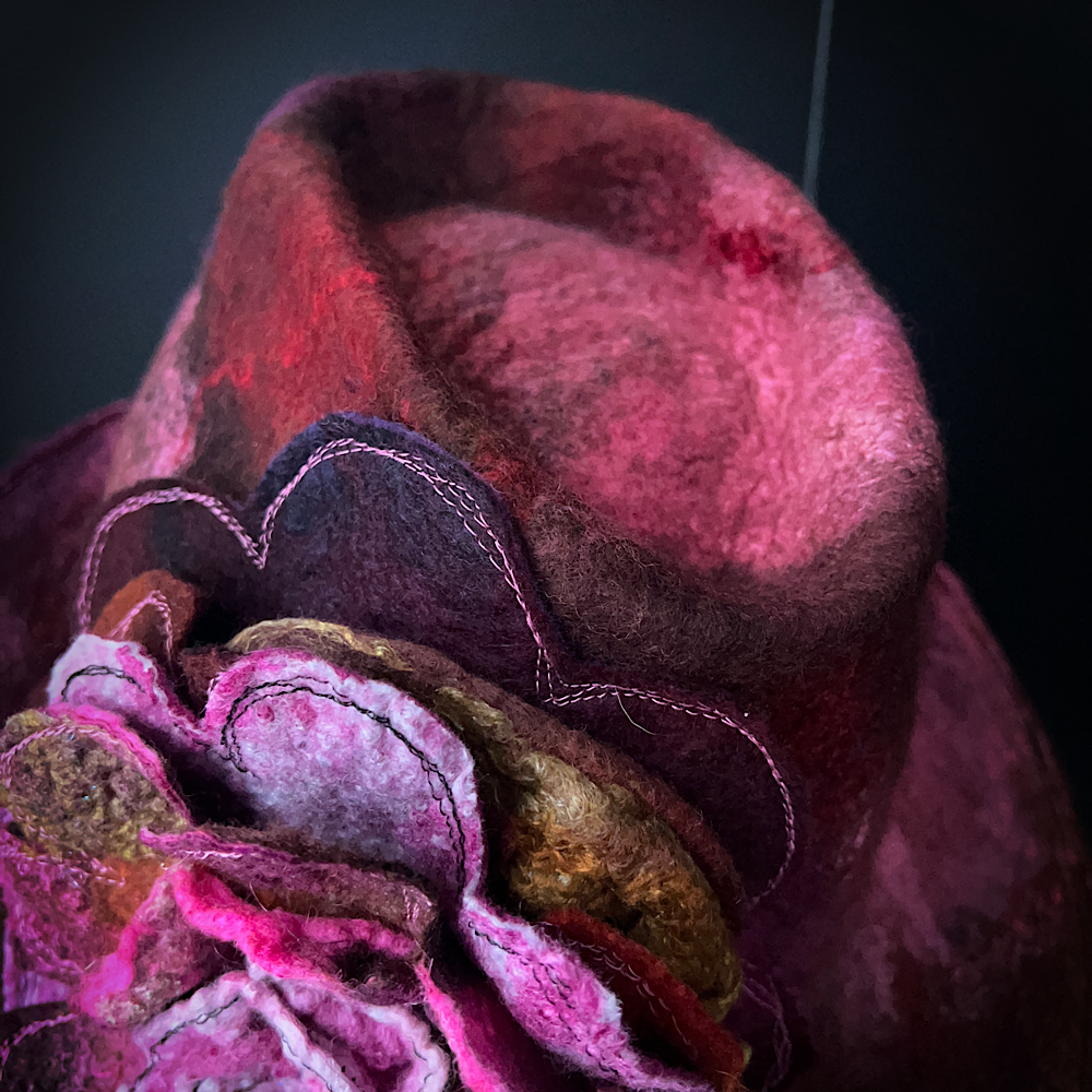 Felted hat with rose size 24” large