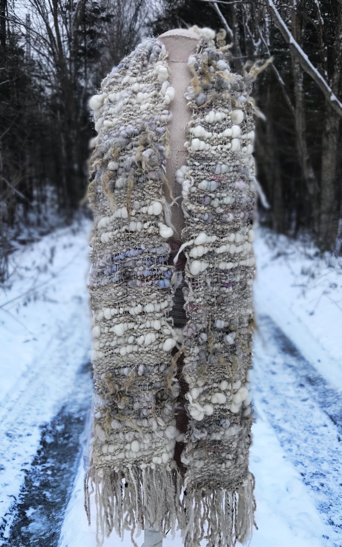 Natural white scarf 100% Wool  98” x 10”|Foulard blanc en laine 98”x10” - Mynoush