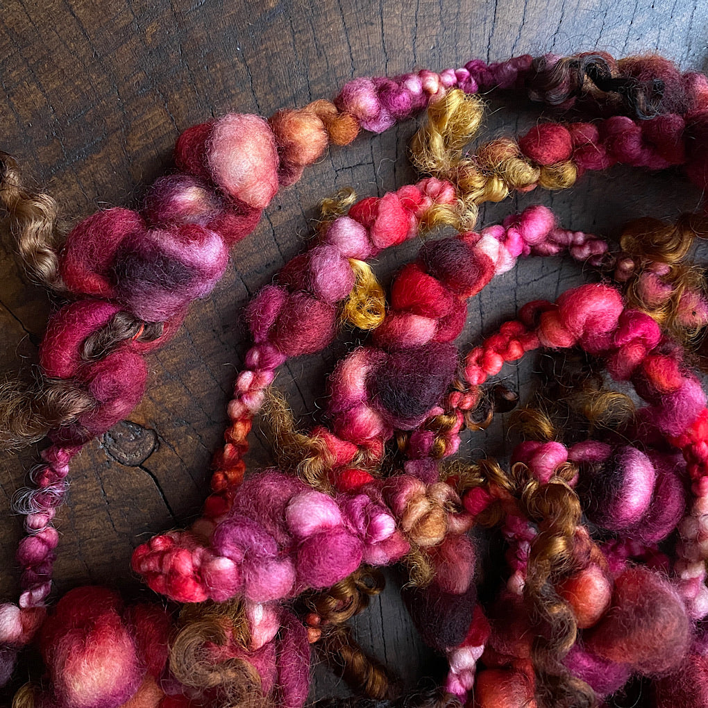 Burgundy Jumbo boucle art yarn with locks