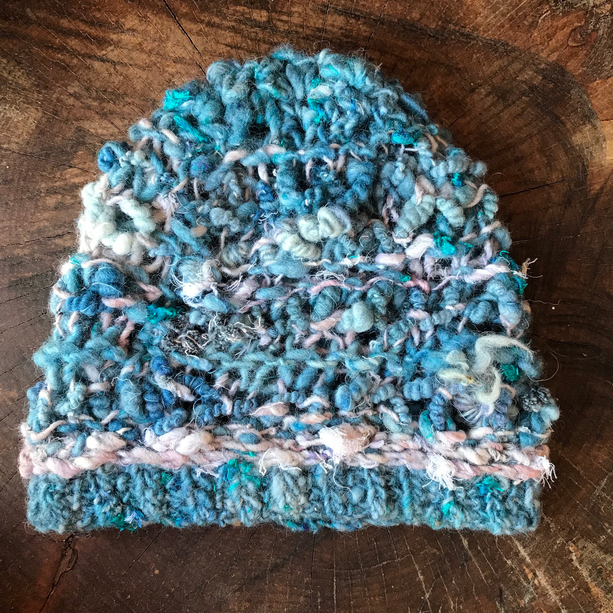 Blue knitted hat for woman | made of art yarn | Bonnet en tricot bleu en laine filée main |17”-21” - Mynoush