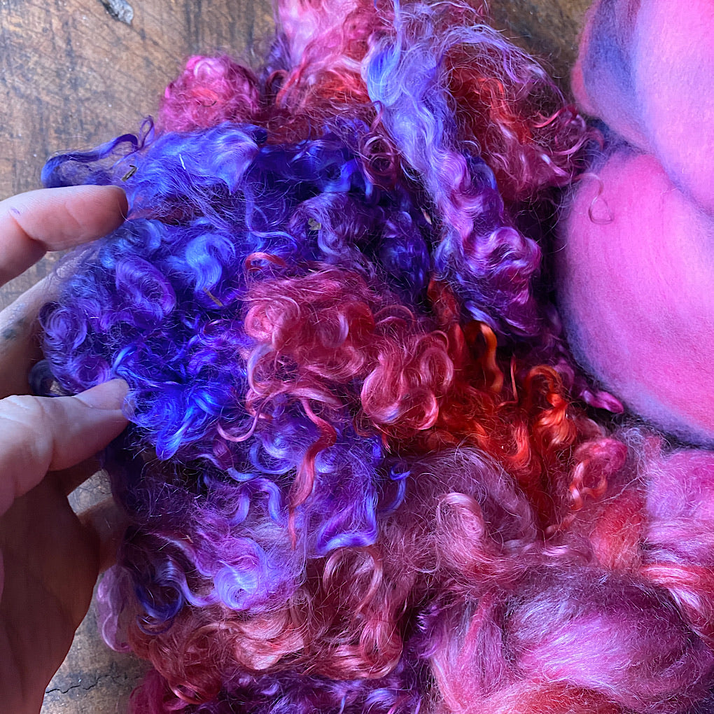 Spinning kit Hand dyed roving with mohair