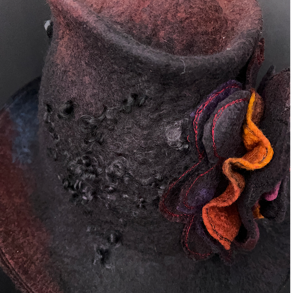 Felted top hat with rose size 24” large