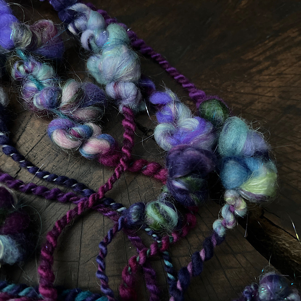 Violet and Daisies art yarn