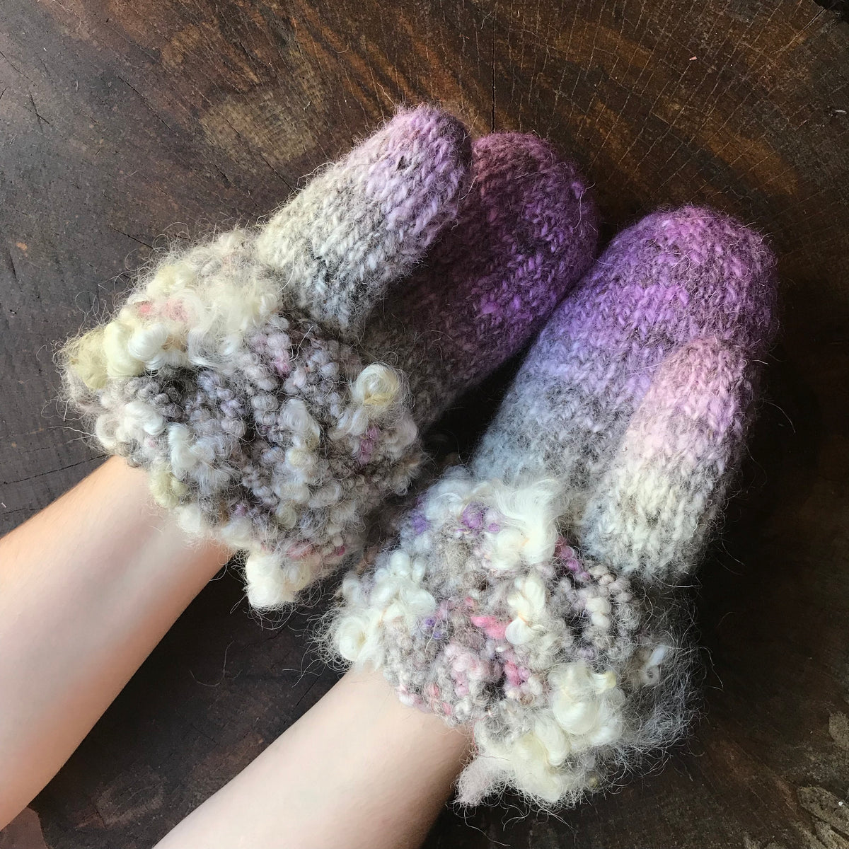 Purple and grey knitted and felted mittens - Medium size - Mynoush