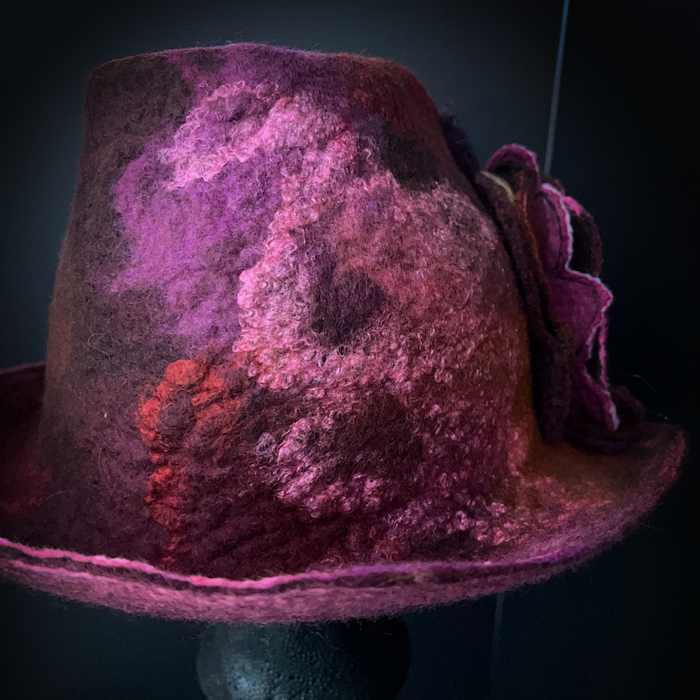 Felted hat with rose size 24” large