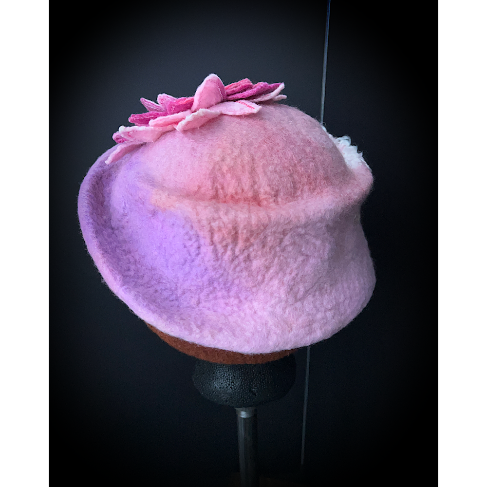 Felted beret hat with rose size 23.5”