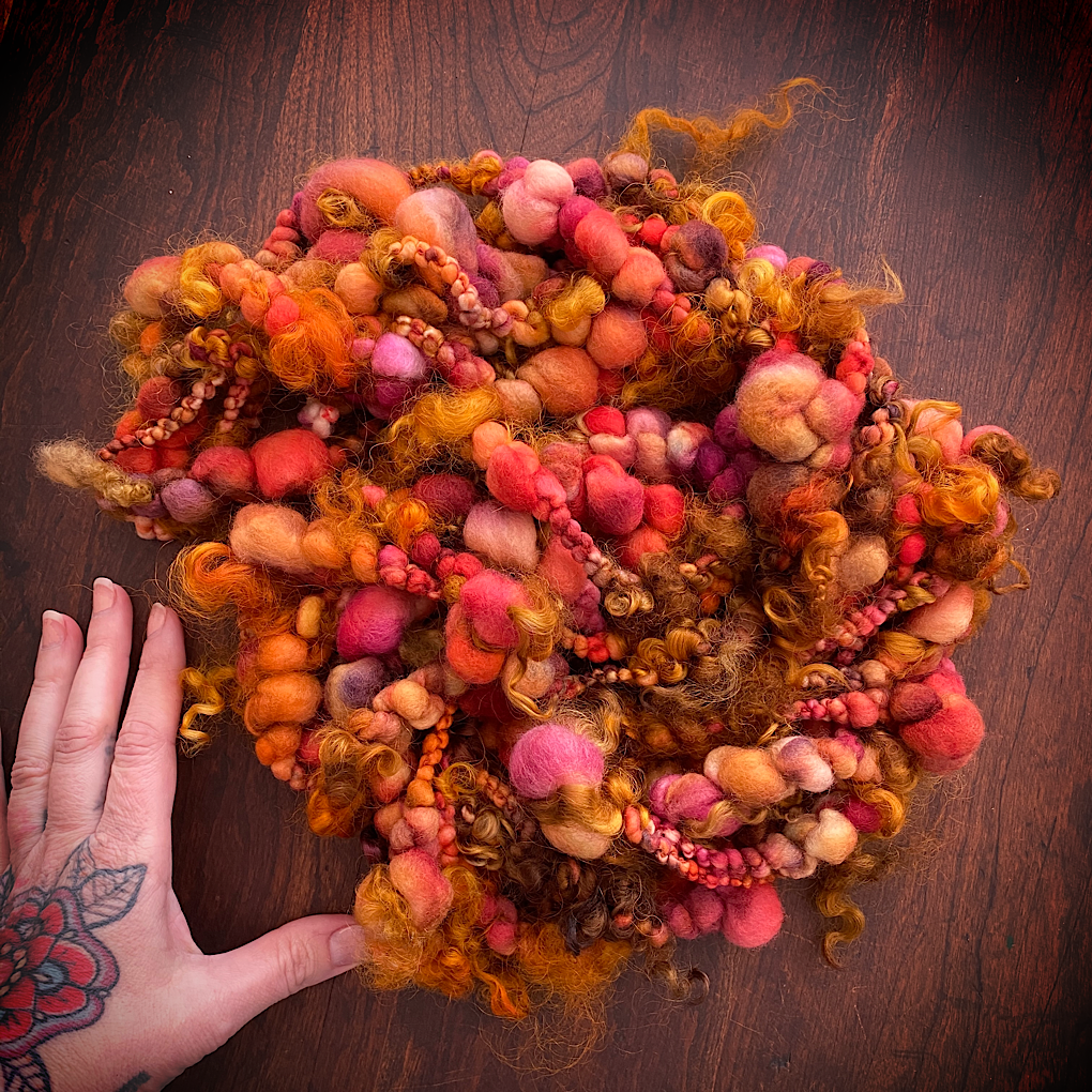 Golden autumn Jumbo boucle art yarn with locks