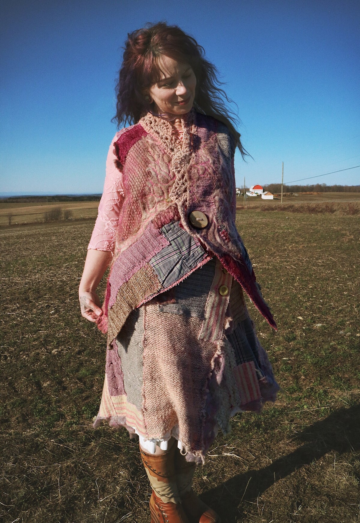 Sleeveless patchwork jacket vest size medium large - Mynoush