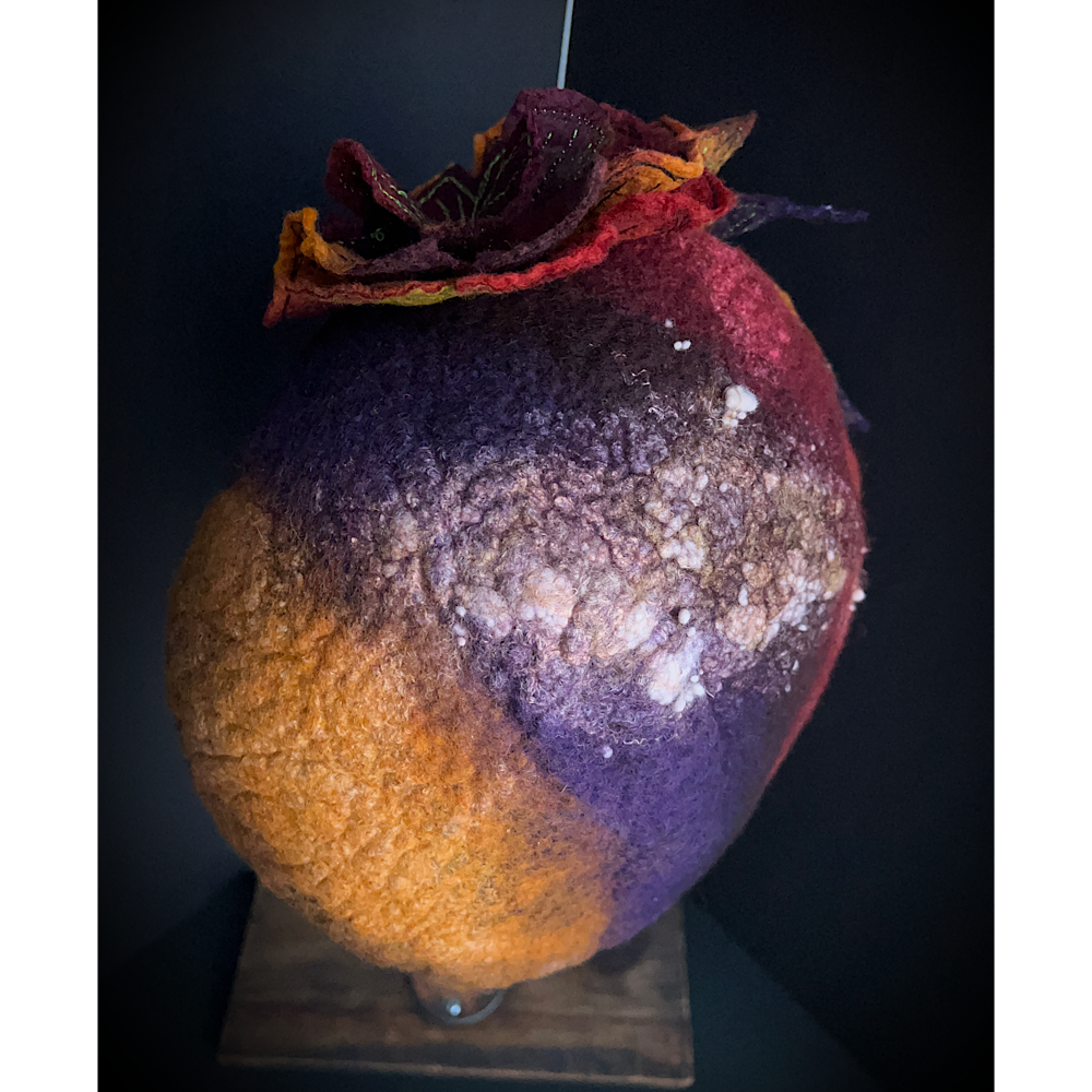 Felted beret with rose size 24” large