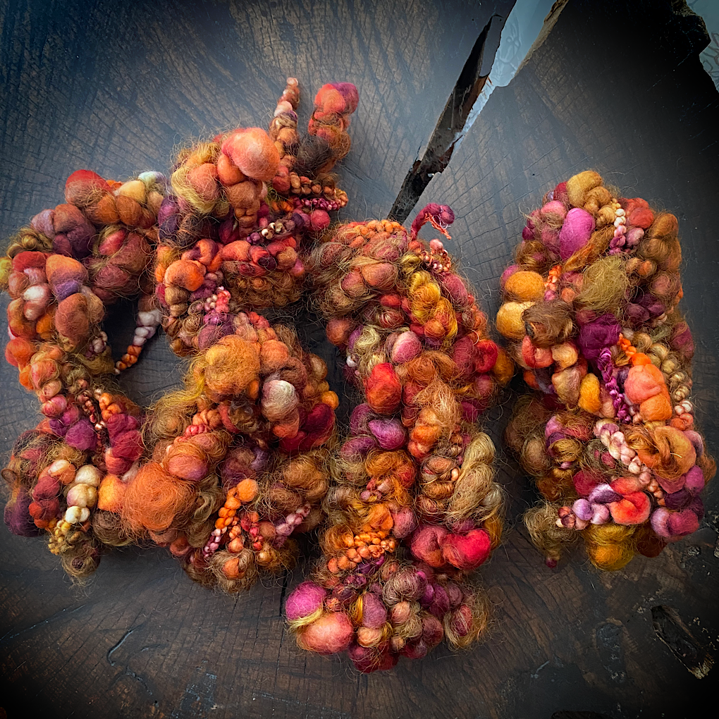 Set of mini jumbo boucle Golden autumn art yarn- weaving kit