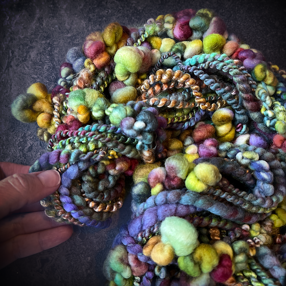 Golden teal - bubbly art yarn