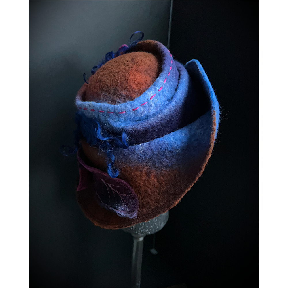 Felted top hat with leaves - 23”