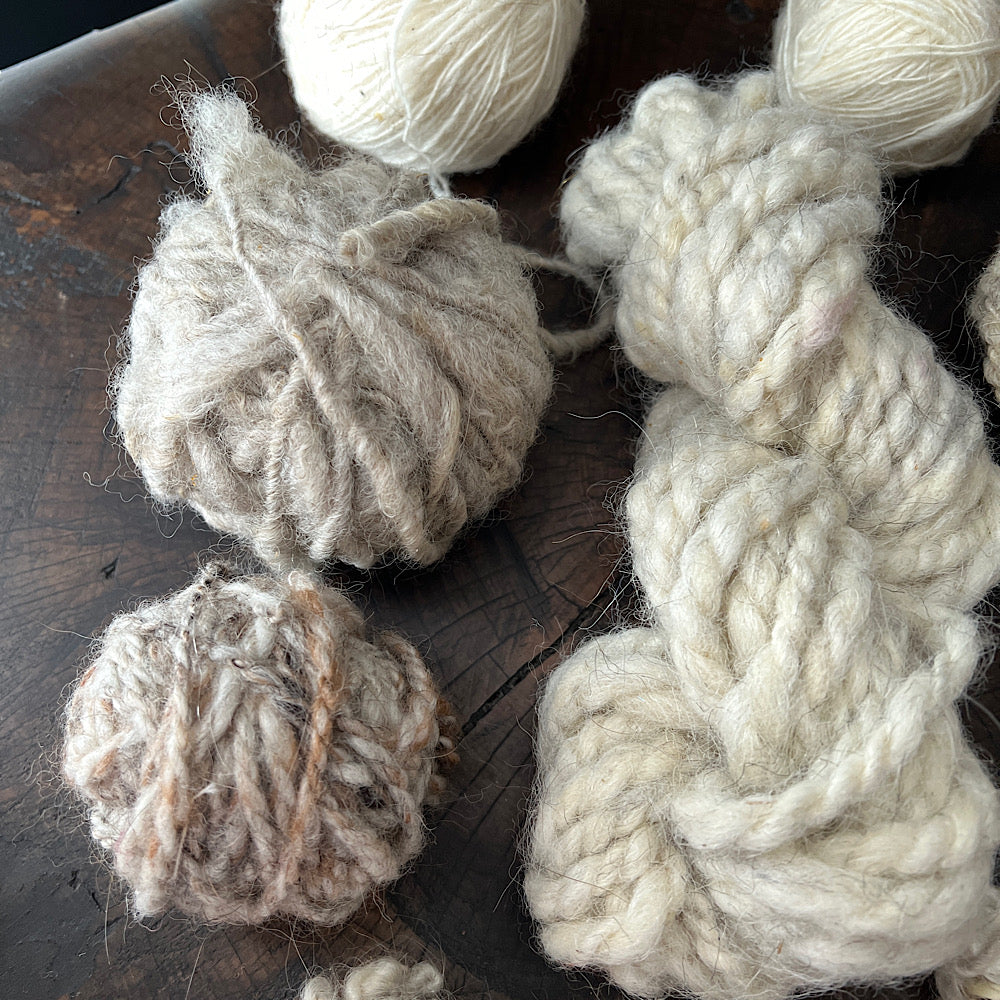 Set of rustic yarns from my spinning debuts