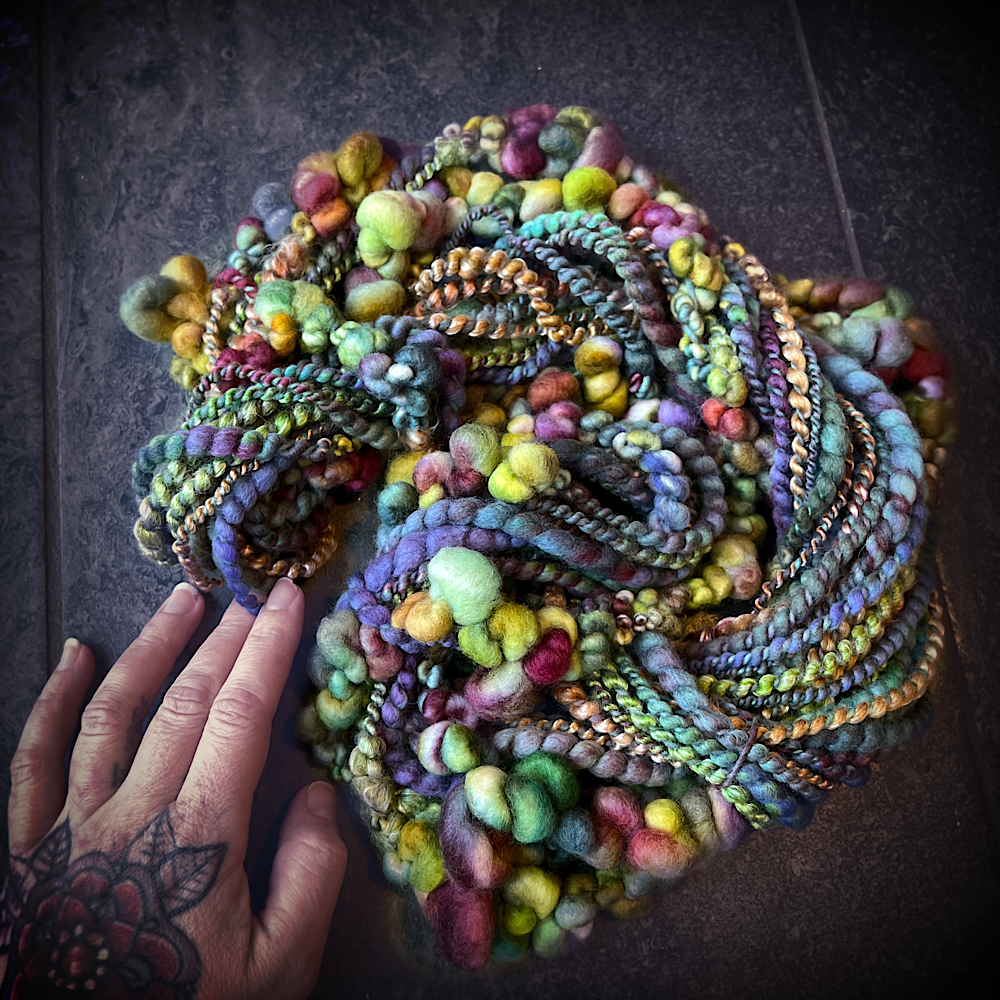 Golden teal - bubbly art yarn