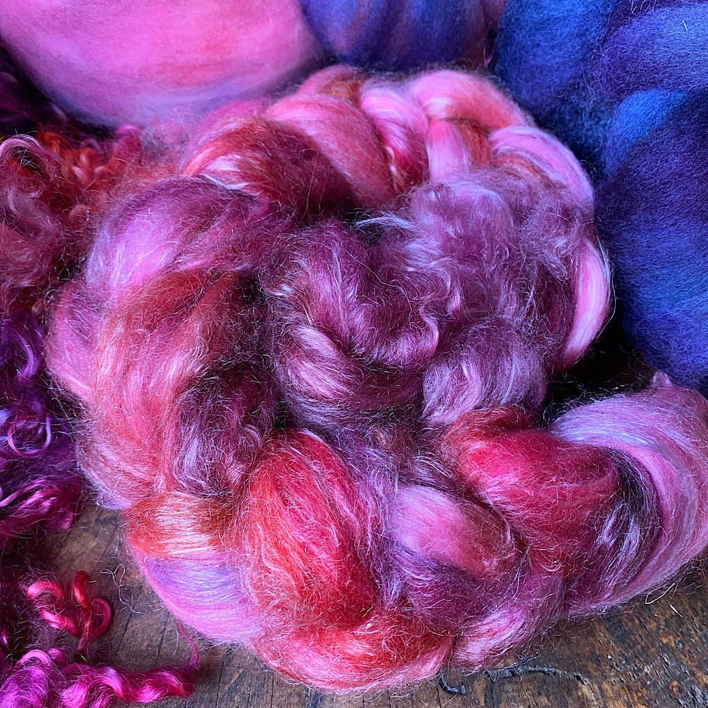 Spinning kit Hand dyed roving with mohair