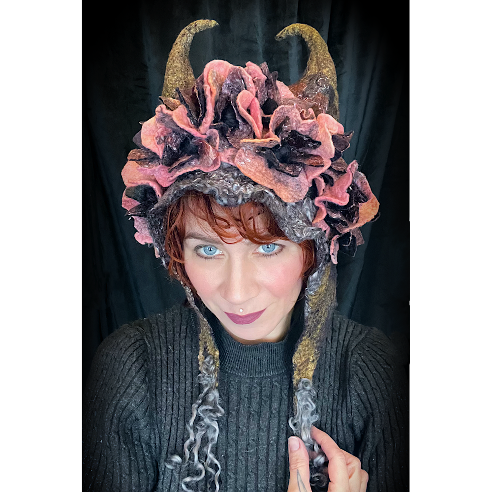 Felted fairy horns hood size small