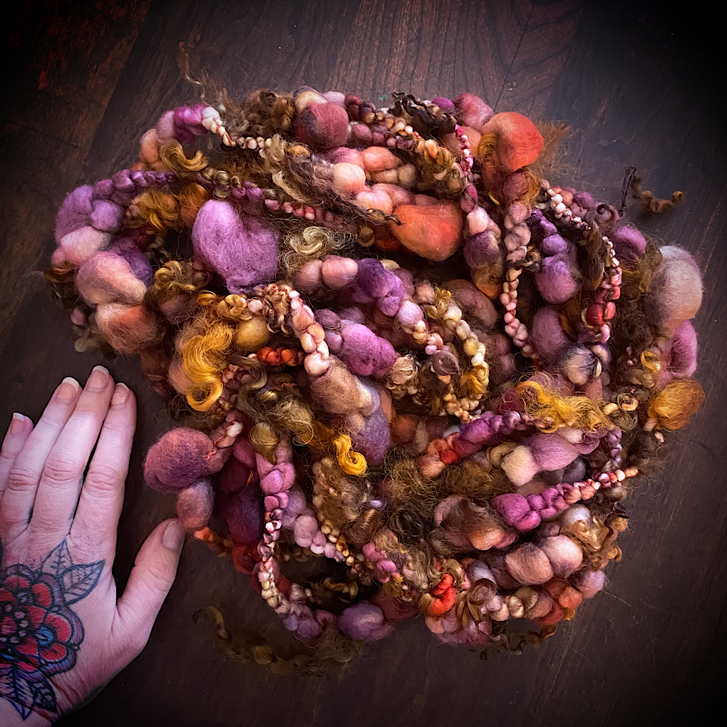 Golden autumn Jumbo boucle art yarn with locks