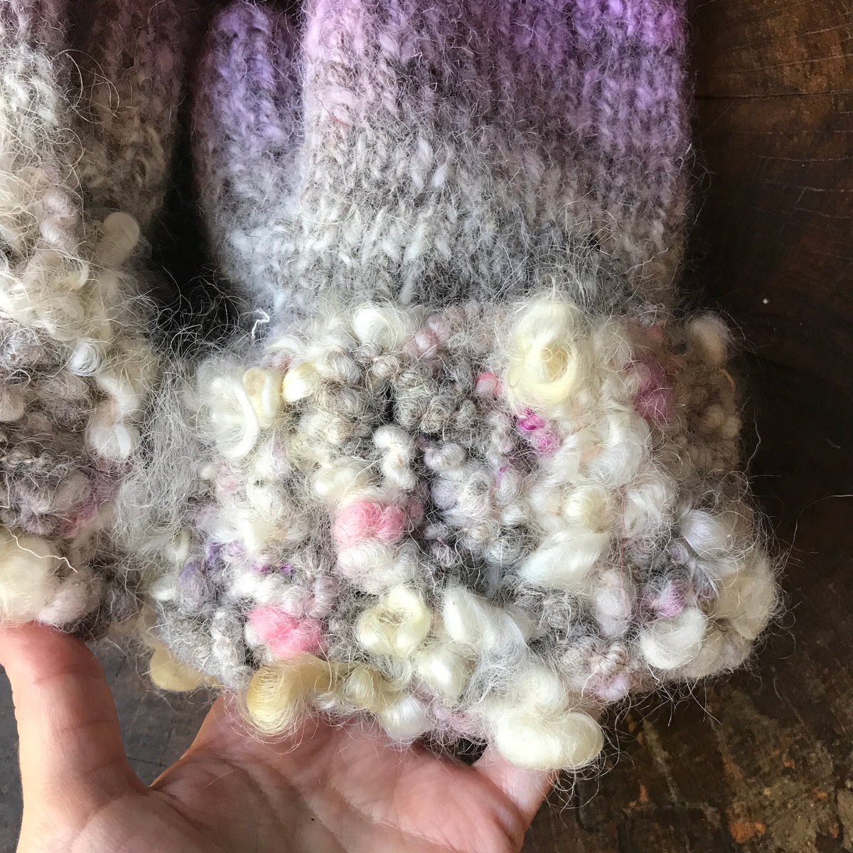 Purple and grey knitted and felted mittens - Medium size - Mynoush