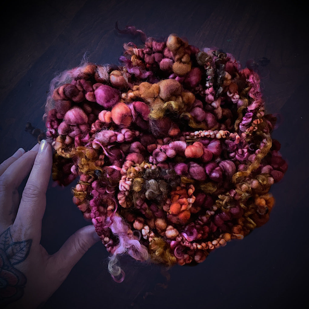 CUSTOM Fall heart Jumbo boucle Art yarn