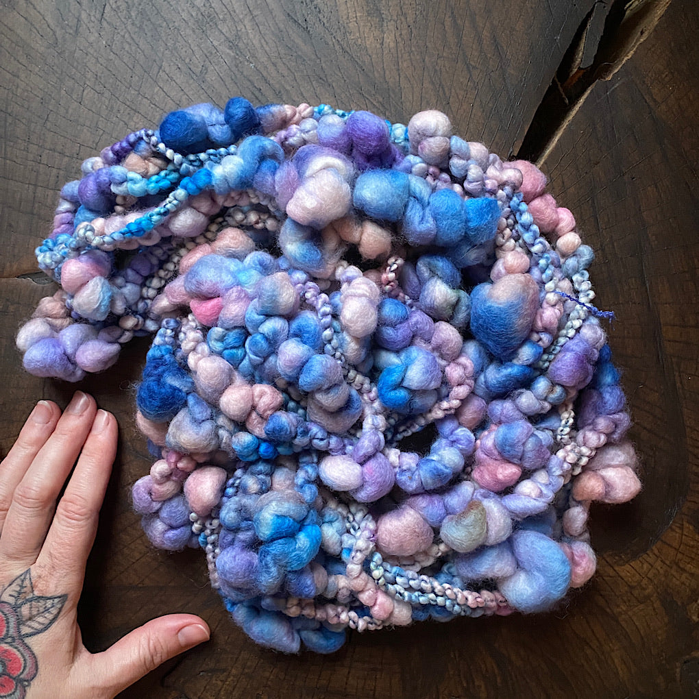 Blue lavender blush Jumbo boucle Art yarn