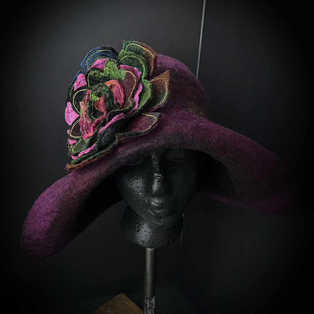 Felted flapper’s hat with rose size 24” large