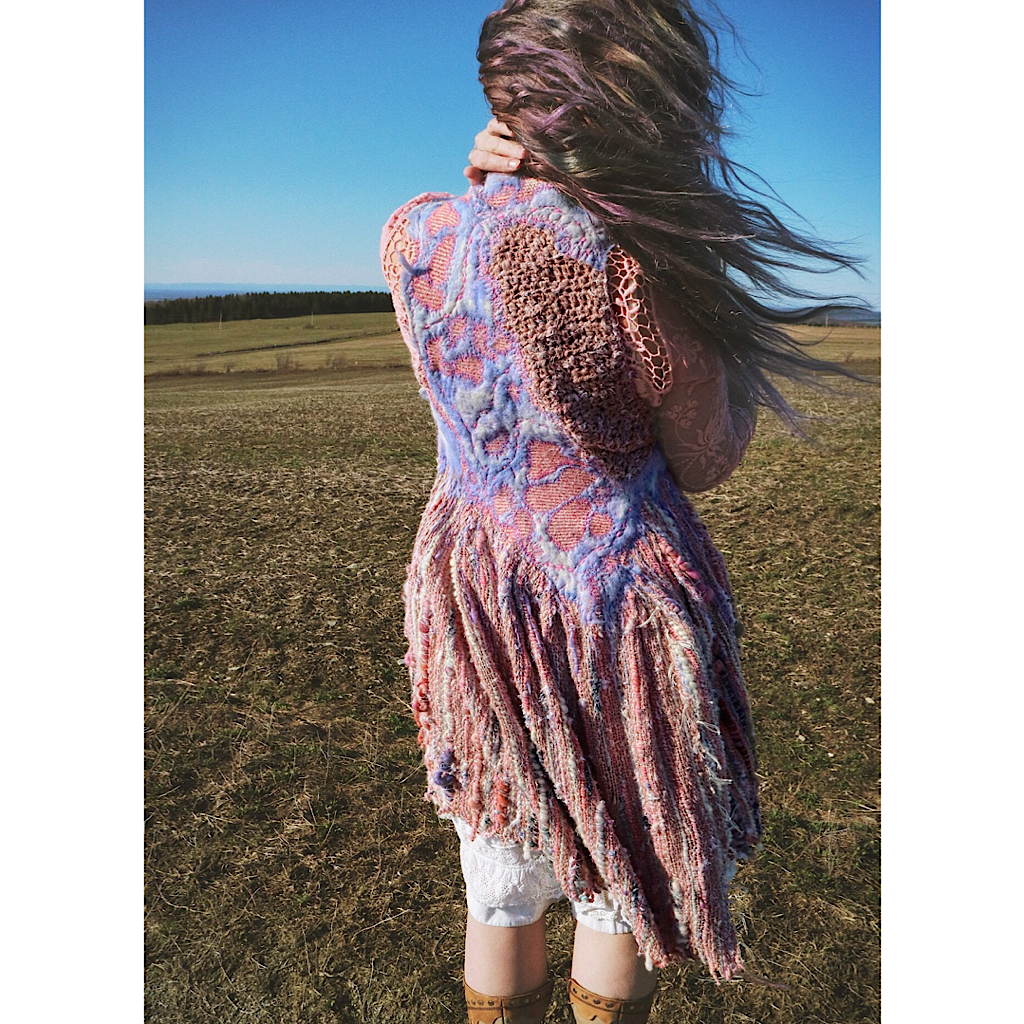 Reservé Celine Pink hand woven dress with felt and quilting size medium