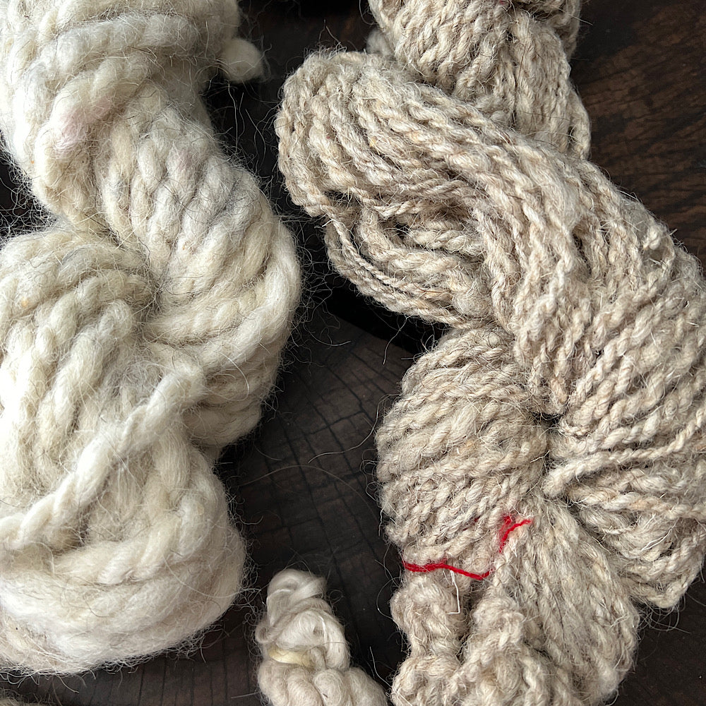 Set of rustic yarns from my spinning debuts