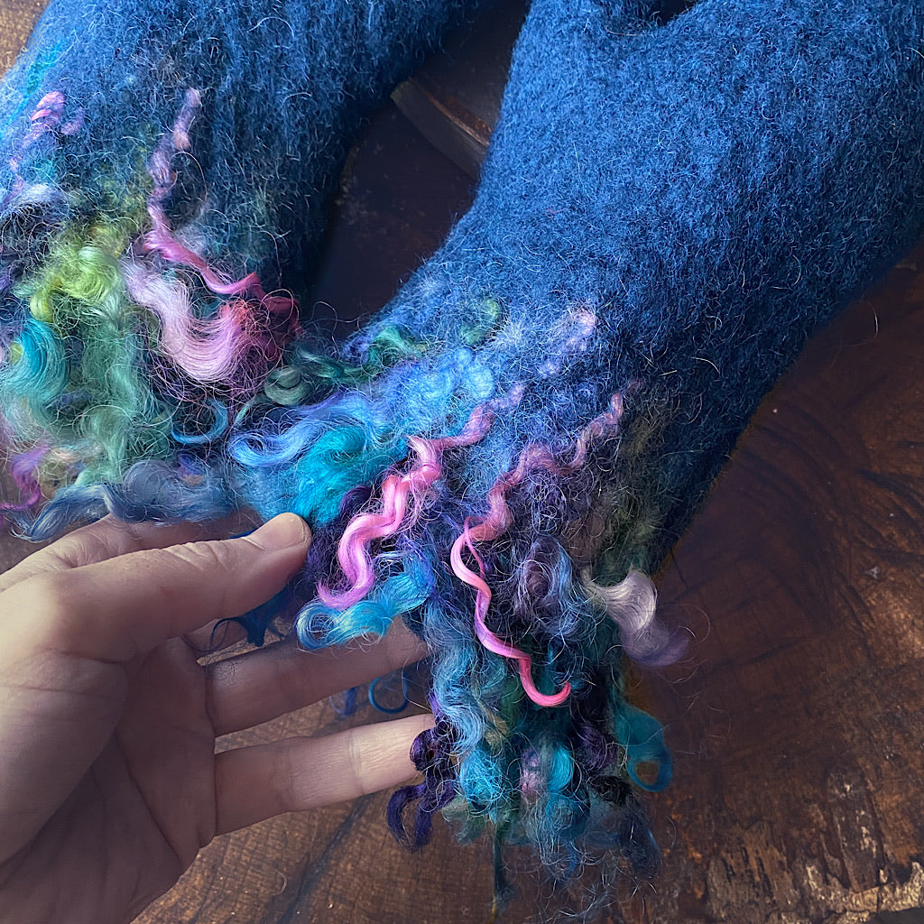 Blue felted mittens