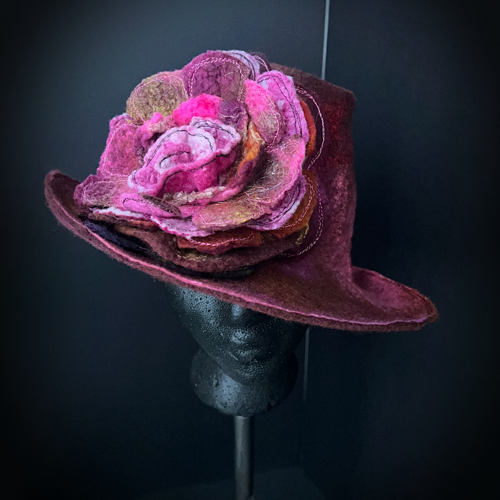 Felted hat with rose size 24” large