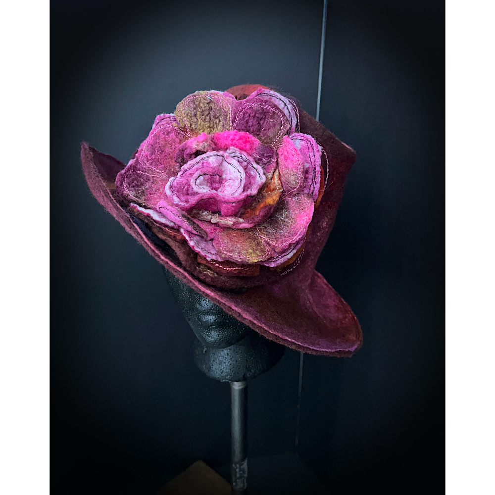 Felted hat with rose size 24” large