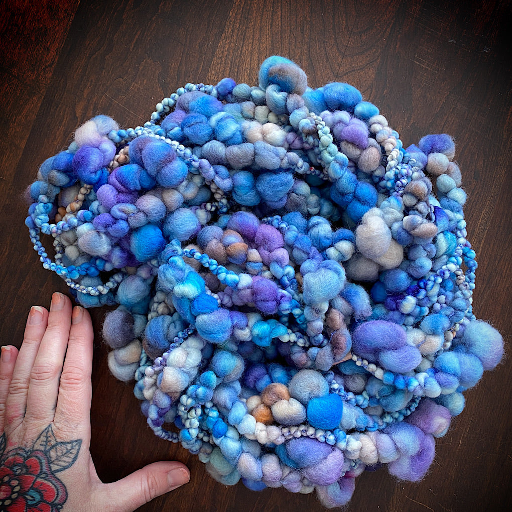 Blue lavender blush Jumbo boucle Art yarn