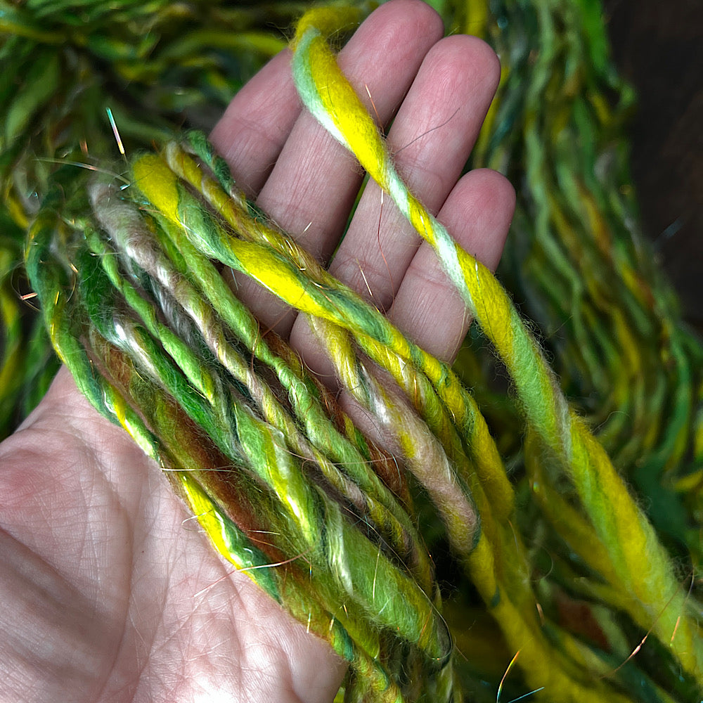 Green sparkly single yarn