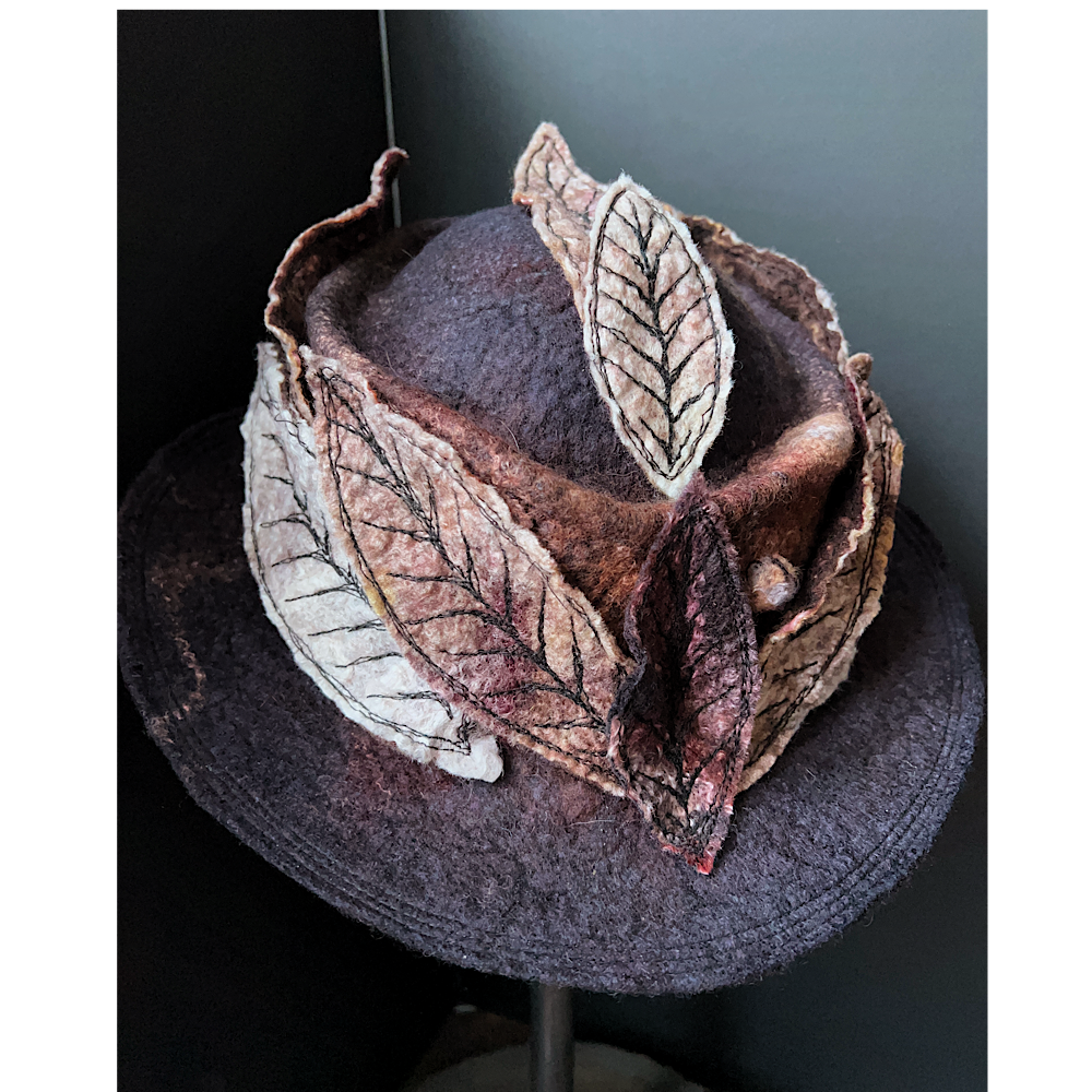 Felted top hat with leaves - 22.5”