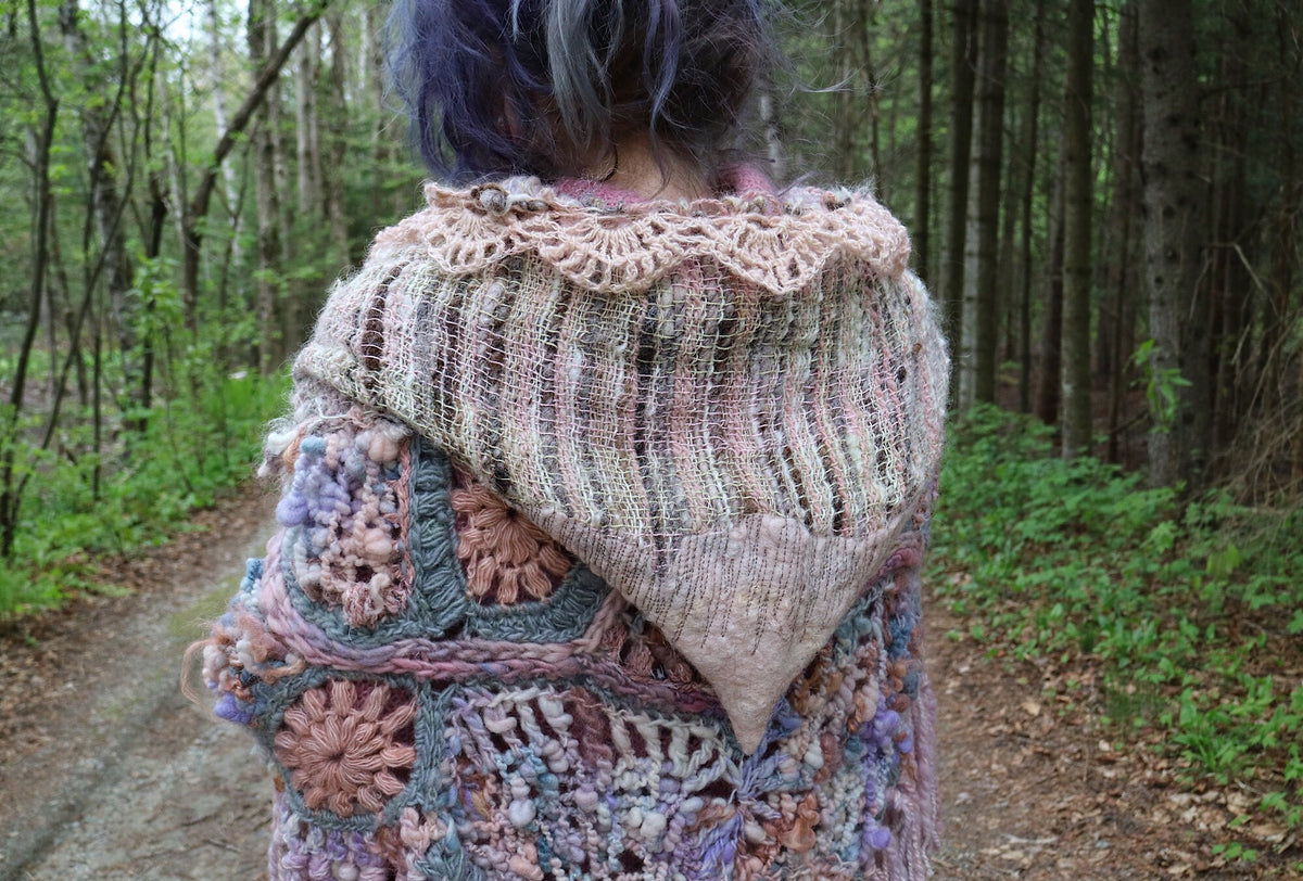 Summer woven and felted hooded scarf - Natural colours with blush pink - Mynoush
