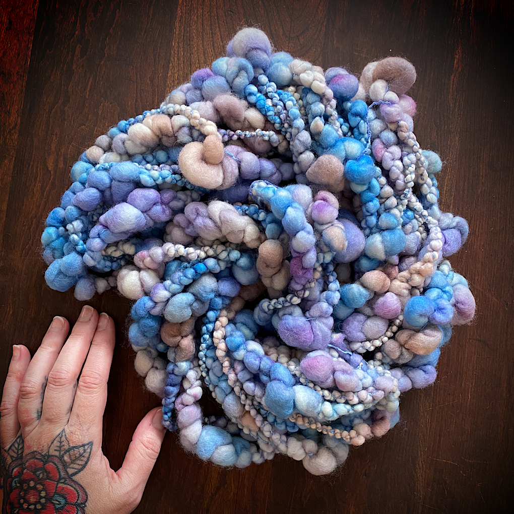 Blue lavender blush Jumbo boucle Art yarn