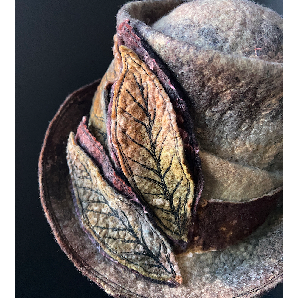 Felted top hat with leaves - 23.5”