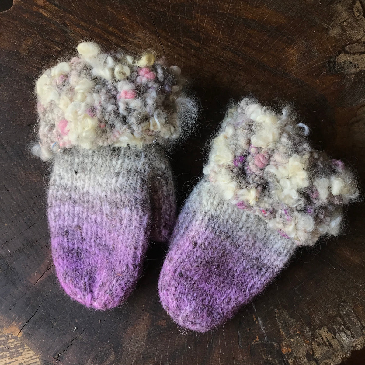 Purple and grey knitted and felted mittens - Medium size - Mynoush