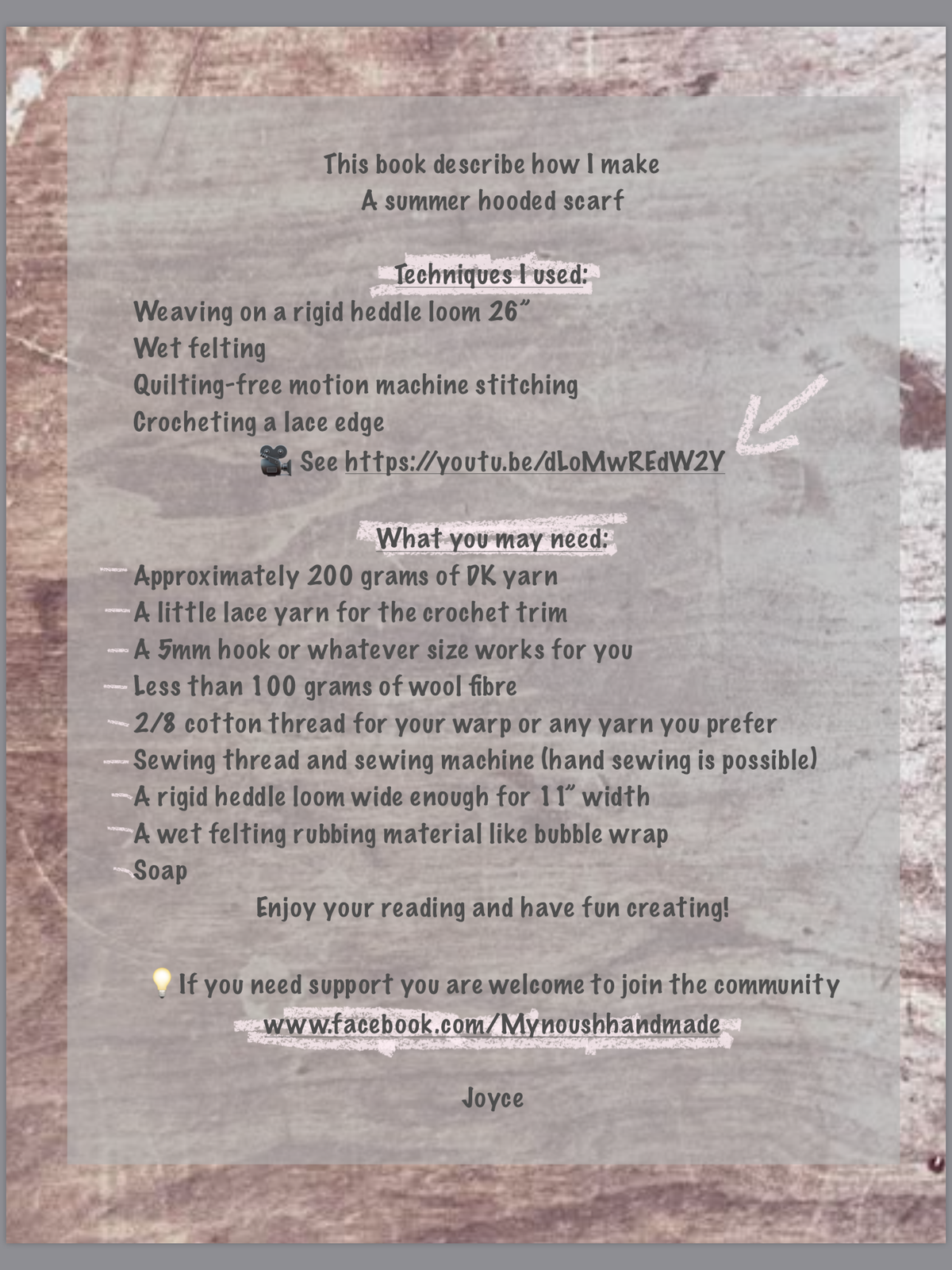 PDF Guide Of my Hooded Scarf summer version -sew in Hood-English- 21 pages 57 photos, instant download, weaving, felting, quilting - Mynoush