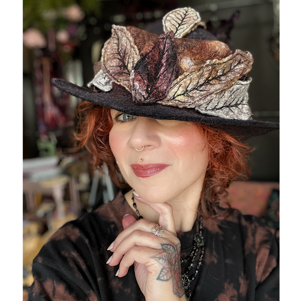 Felted top hat with leaves - 22.5”